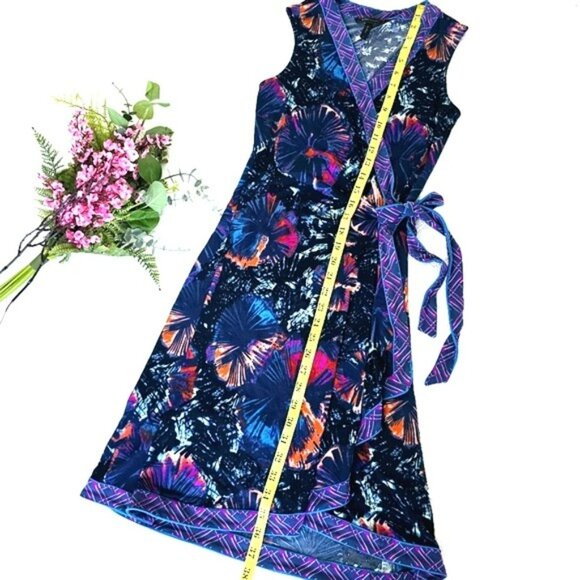 BCBGMaxAzria Women's Mini Wrap Dress Size Small Navy Blue Purple Career Evening - Picture 6 of 13